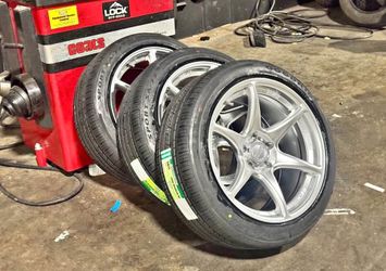 18x9 Kansei Tandems Hyper Silver + New Tires 5x114.3 5x120 5x112 2-3 Day Order