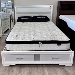 Full Or Queen Bed Frame With Storage Draws On Sale With Bonus Orthopedic Mattress