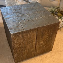 Z Gallerie Timber End Table | Silver Reclaimed Wood Sculptural Accent Table