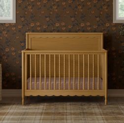 Honey Oak Wood Baby Crib with Spindle Rails