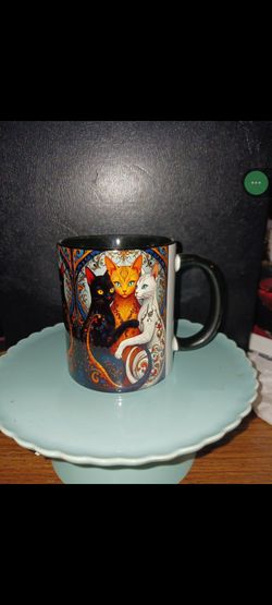 Mug: Three colorful cats in stained-glass style
