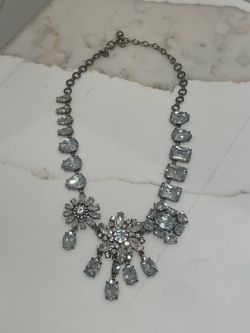Leslie Danzis Crystal Floral Statement Bib Necklace Silver Tone Rhinestone