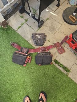 Occidental leather tool belt and pouch set with Klein canvas lineman bag