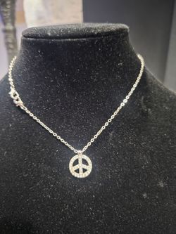 Silver-tone Peace Sign Necklace