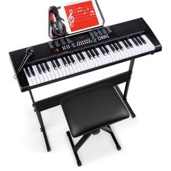 BCP Black Piano 61-key Electronic Keyboard And Bench Stool