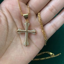 18k Gold Filled Cross Pedant Chain Necklace Unisex Jewellery 