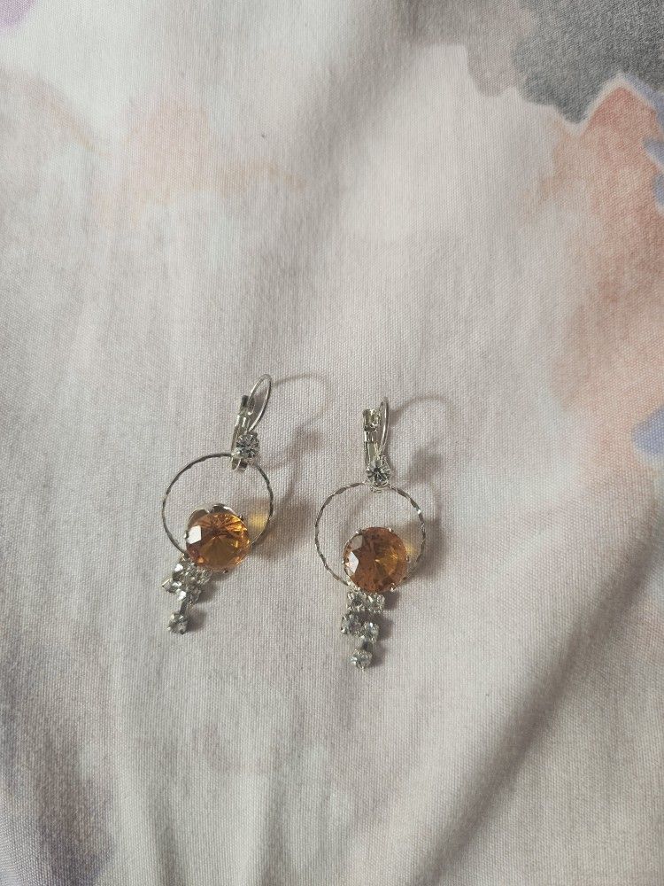 Orange Diamond Silver Earrings 