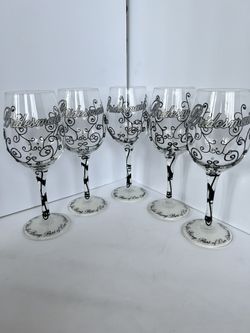 Bottoms Up Bridesmaids Hand painted Wine Glasses-Set Of 13 Wedding Party Gift