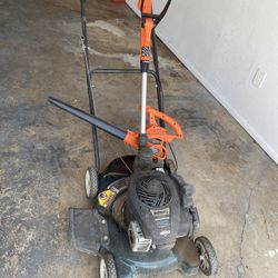 Gas Lawn Mower and Electric Weed Trimmer, Blower