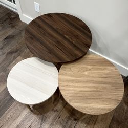 Set of 3 Wooden End Tables with Gold Legs