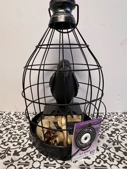 Halloween Gemmy LED Animated Raven Crow Cage Skull Haunted House Decoration NEW