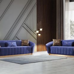 Aster Blue Velvet Sofa & Loveseat / couch /Living room set
