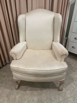 Cream Wingback Armchair with Queen Anne Legs