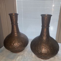 Antique Hand Craft Copper Floral Design Engraved.