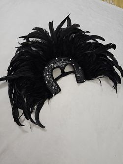 Black Elegant Gothic Feather Embellished Headpiece LARGE