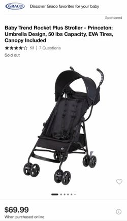 New Baby Trend Rocket Plus Stroller - Princeton: Umbrella Design, 50 Ibs Capacity, EVA Tires, Canopy Included