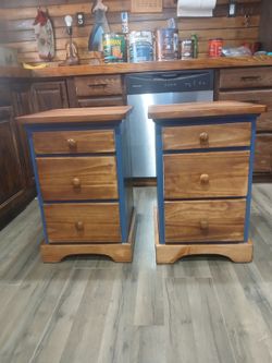Mako Nightstand 18"x17"x26" Blue Paint And Special Walnut Stain