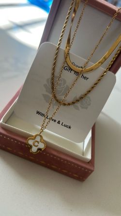 Gold Layered Clover Pendant Necklace with White Inlay