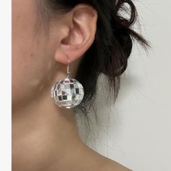 Disco Ball Earrings Punk Colorful Silver Gold Star Disco Mirrorball Earrings Halloween Costume Accessory