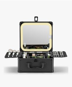 Makeup Box with A Detachable Lighted Mirror, Waterproof Travel Train Case, Cosmetic Organizer Black