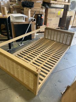 Sell AS IS Assembled Outdoor Twin Size Outdoor Porch Swing Bed Solid Wood Rattan Swing Daybed Frame w/ Rope