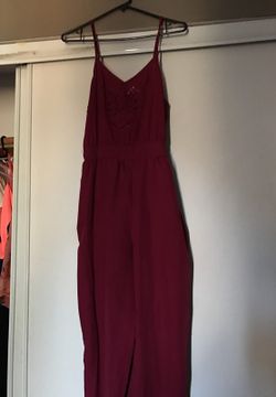 Maroon jump suit with butterfly design