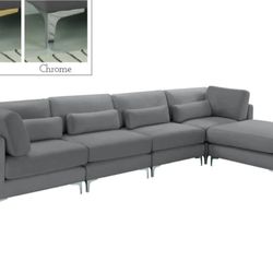 Julia Velvet / Metal Grey Modular Sectional (5 Boxes)

