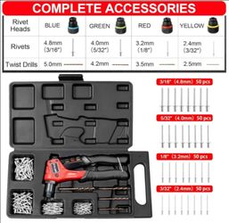 Rivet Gun Kit with 200 Blind Rivets,Upgraded Pop Rivet Tool Kit
Manual Single Hand Riveter with 4