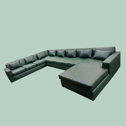 BRAND NEW 10x14x6ft U SECTIONAL SOFA COUCH CHAISE,  GREEN LEATHER ,custom Made Available 