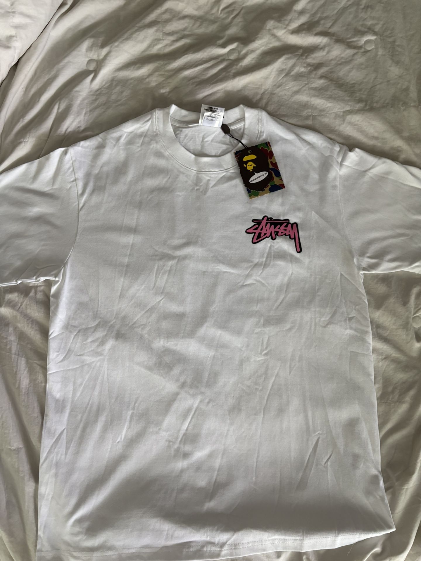 Brand New White Bape X Stussy Shirt Size Large Brand New All Tags