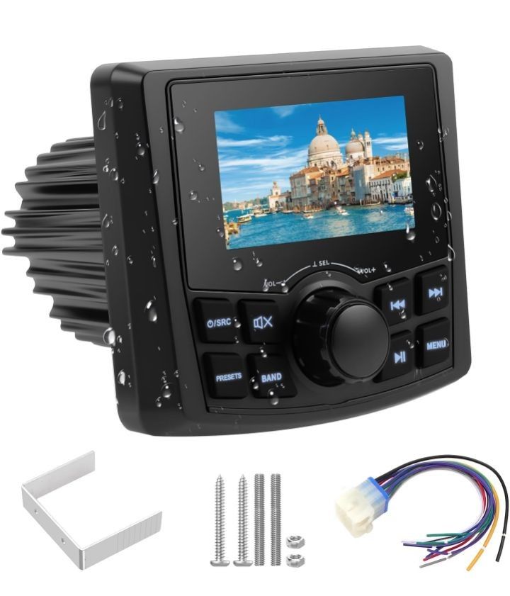 Boat Radio Marine Stereo Receiver,Waterproof Digital Multimedia MP5 Player with 3" LCD Display,Wireless Connection, Multi-Mode Playback AM/FM Tuner, A