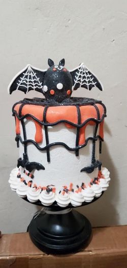 Sweet Treats Halloween Bat Cake Figurine Freestanding Decor Black Orange White