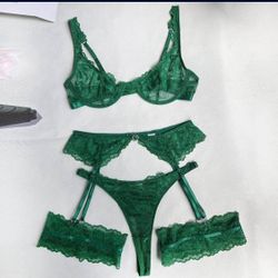 popiv Women Sexy 4Pcs L.lingerie Garter Belt Sets Green