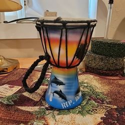 Djembe Drum Souvenir From The Dominican Republic 12” Tall By 5” Round