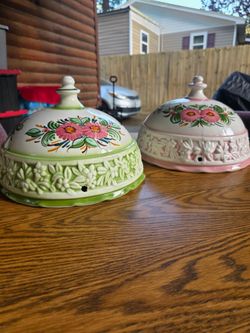 Vintage 1960's Hand Painted Spanish Swag Ceramic/Porcelain Lamp Shades