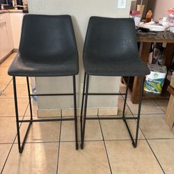Counter Height Bar Stools Set of 2,Barstools with Back,Faux Leather Counter Stools for Kitchen Island,Modern Bar Chairs with Metal Legs (Black, 28”)