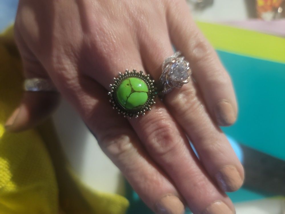 Green Turquoise And 925 Silver Ring