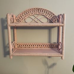 Vintage Rattan Shelf Pink Color