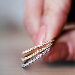 14K Real Solid Gold Plated 925 Sterling Silver Women Eternity Bands Ring Stackable CZ Diamond