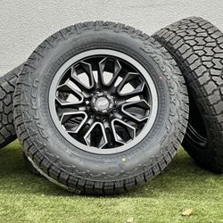 NEW 18” Chevy Silverado Wheels Black GMC Sierra rims Tahoe Yukon 6 lug A/T tires 275/65R18 Suburban Escalade Toyota