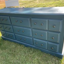 Distressed blue wood dresser