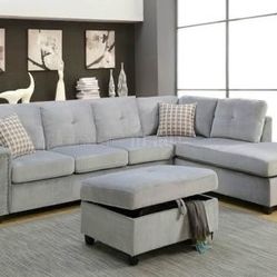 Brand New Reversible Grey Velvet Sectional
