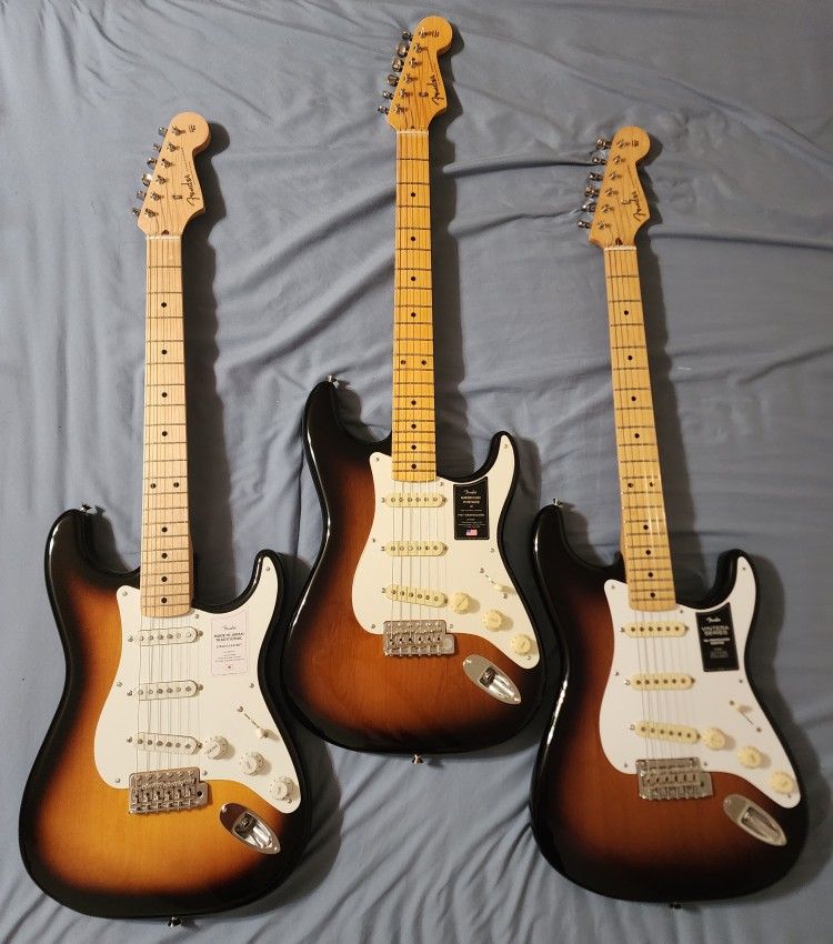 2 Fender Stratocaster Electric Guitars Vintera 50s Modified & MIJ Traditional Strat