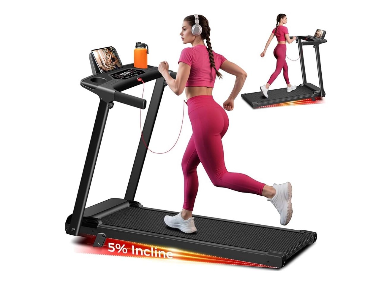 Treadmill with Incline, 3.0HP Small Treadmills for Home, Portable Electric Treadmill with Handles,Lightweight Walking Pad,Compact Running Treadmills,W