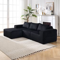 Omaha 101" Modern Corduroy L-Shaped Modular Sectional Sofa with Chaise, Black