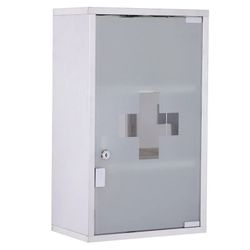 Stainless Steel Medicine Cabinet Wall Mount Frosted Door Lockable First Aid