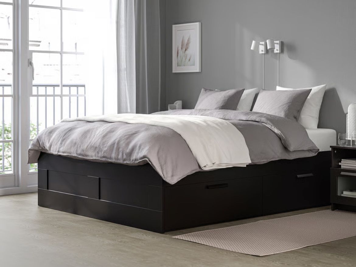 Queen Black Bed Frame With Storage “Brimnes” From IKEA