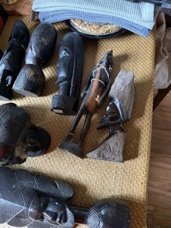 Large Vintage Collection Of African Hand Carved Ebony Wood Figures 21 Pieces