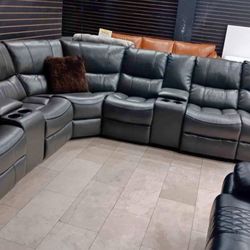 Holiday sale. Madrid gray leather reclining sectional only $1799. Easy finance option. Same day delivery.