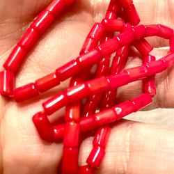 Strand Of Red Coral Tube Beads